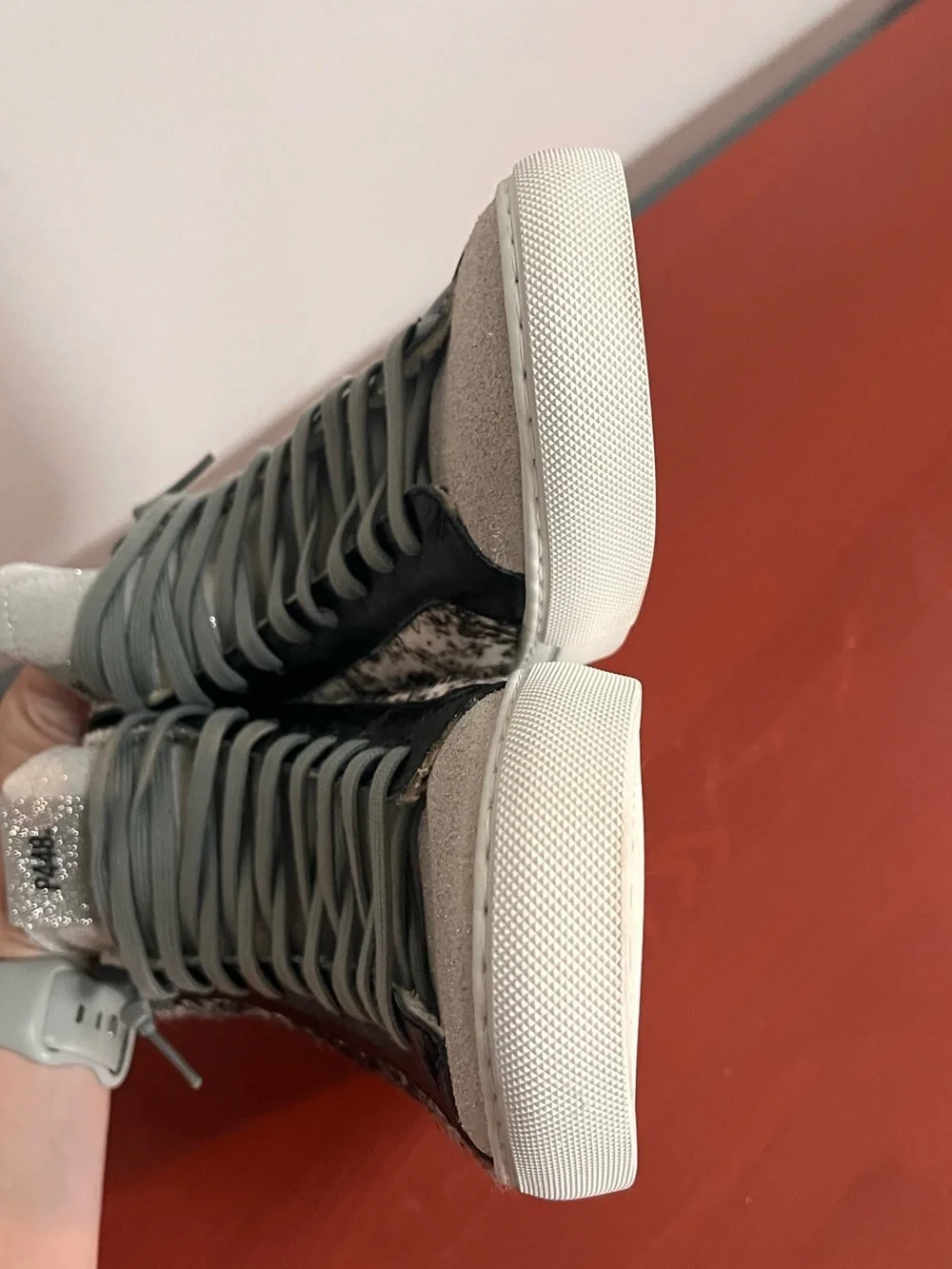 P448 Cow Softy Calf Hair High Top Sneakers Women's Size 41 Streetwear Western